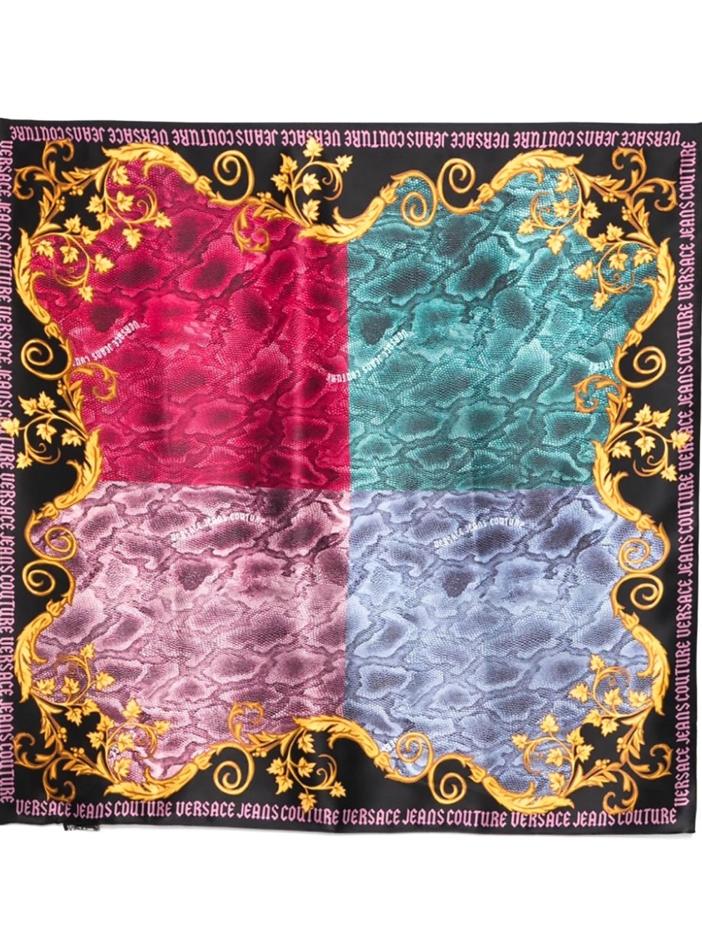 Versace Jeans Collection Fuchsia Teal Lilac Blue Baroque Silk Scarf
